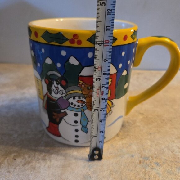 Large 16 Oz Catzilla Cats and Snowmen Coffee Cup 2002 Candace Reiter Ceramic - Picture 6 of 10